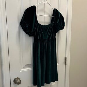 Altar'd State Emerald Velvet Puff-Sleeve Mini Dress